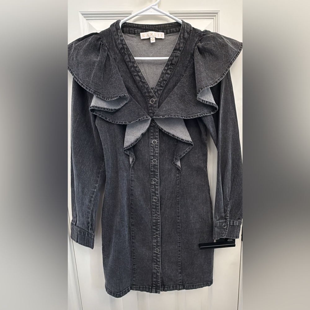 Ruffled Denim Button-Up Dress